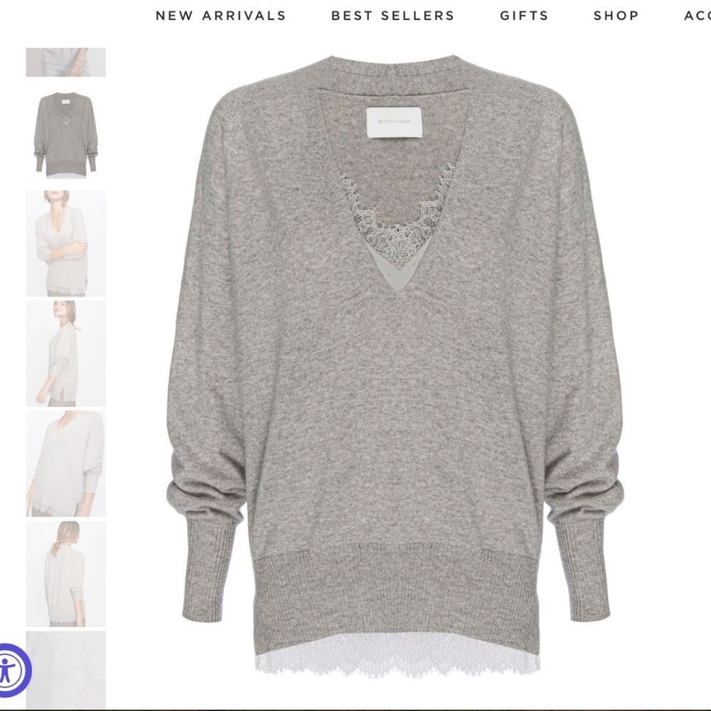 Brochu Walker The Lace Vee Looker Pullover Sweater Cashmere Wool Size S Grey - Picture 2 of 11